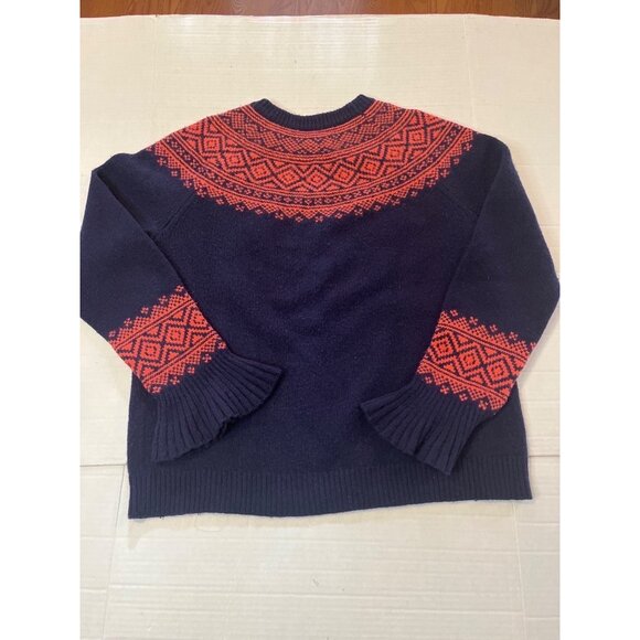 J. Crew Womens Wool/Nylon Sweater Size S Fair Isle Pattern Navy/orange bell - Picture 2 of 10